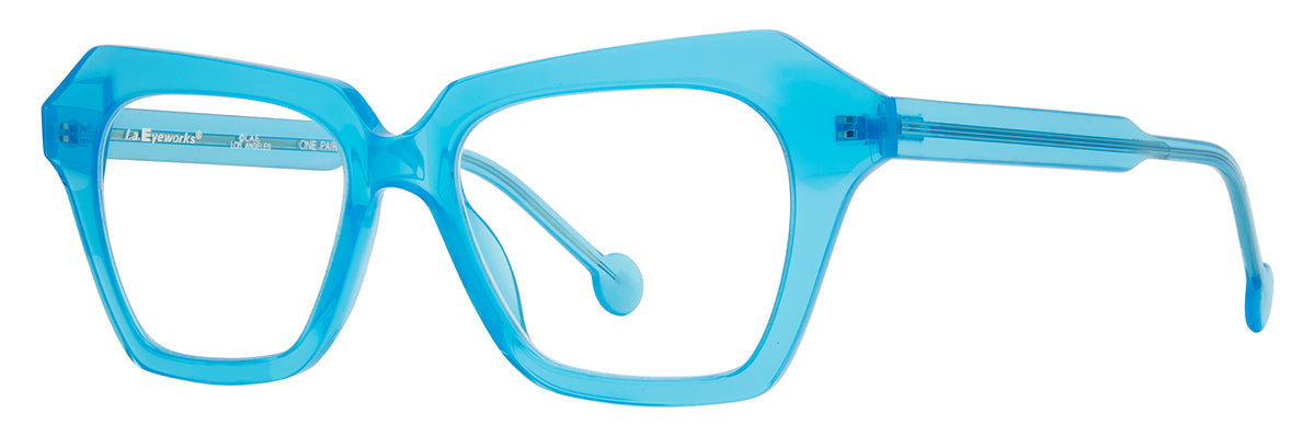 LA Eyeworks Pirate sunglasses with bold sky-dive colored frames and dark lenses, stylish and modern eyewear design.
