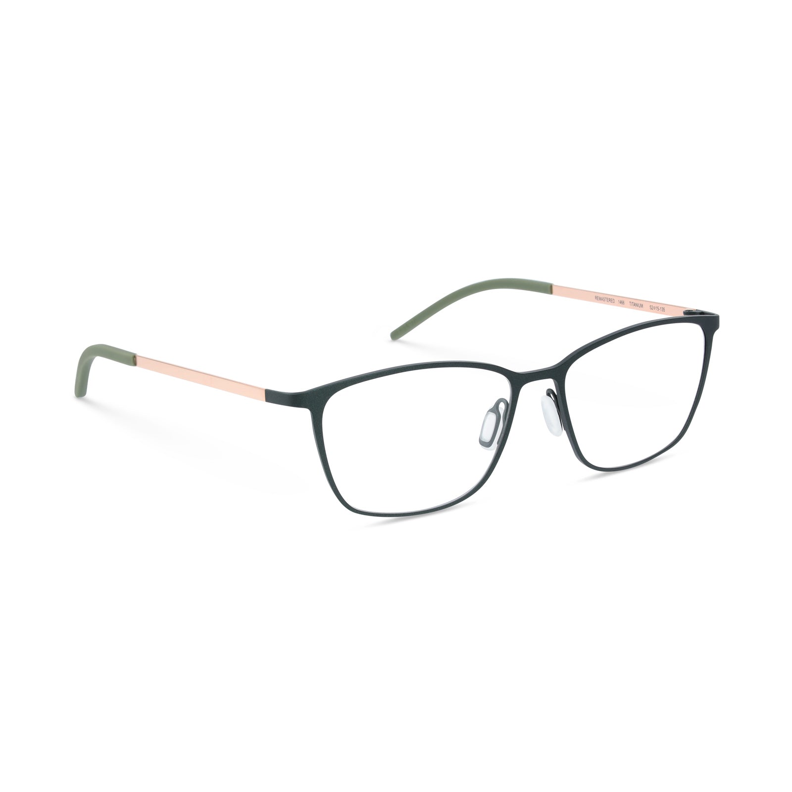 Optical glasses labeled Remastered by Orgreen with sleek black frames and clear lenses, stylish and modern eyewear.