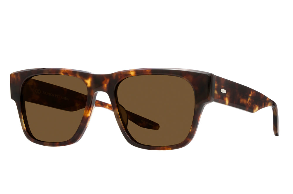 Barton Perreira AIKAU sunglasses with chestnut and sequoia polarized lenses, featuring a sleek frame and side detailing.