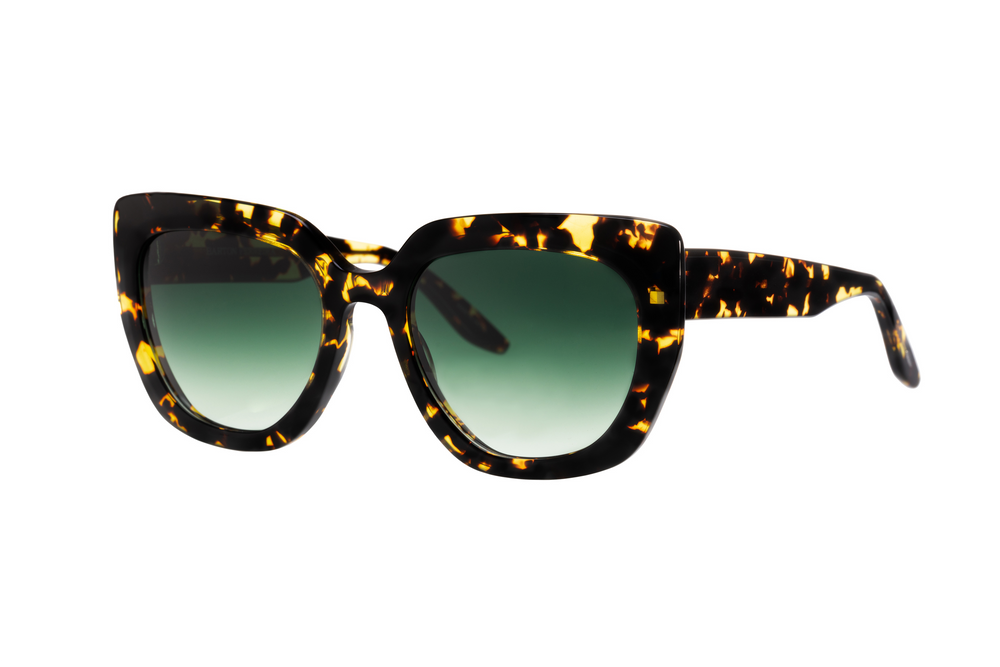 Barton Perreira Akahi Heroine Chic sunglasses with rounded frames and gradient lenses, side view showing stylish design details.
