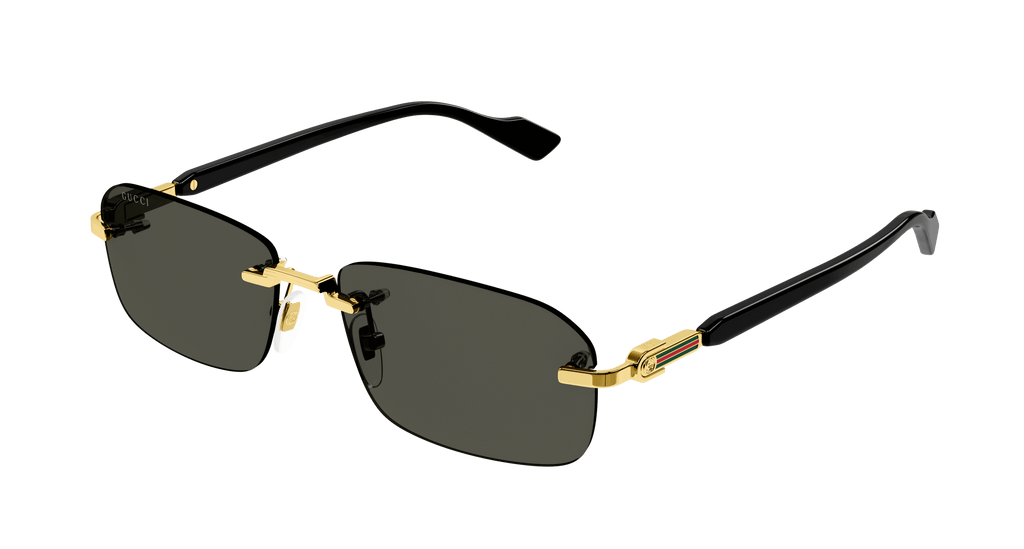 Gucci 1221S sunglasses with black frames and dark tinted lenses, stylish and modern eyewear accessory.