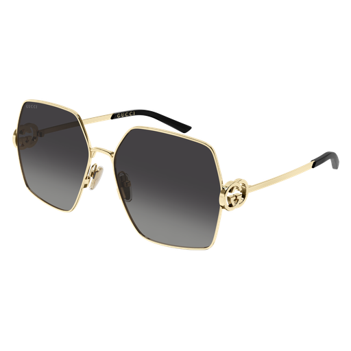 Gucci GG2163S sunglasses with black frame and dark lenses, stylish eyewear showcasing iconic Gucci branding.