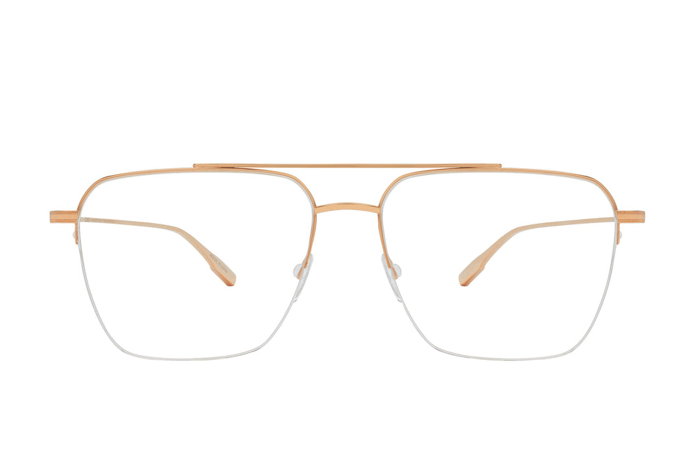 Barton Perreira Armstrong sunglasses with rose gold frame and clear lenses, front view showing sleek design and stylish details.