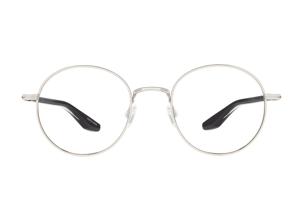 Barton Perreira CASTER sunglasses with silver frame, black temples, and crystal accents, front view showing stylish design.