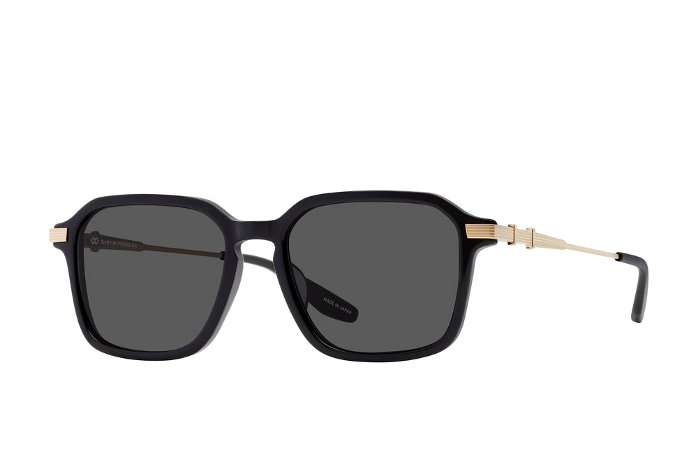 Delon black and gold Barton Perreira eyeglasses with sleek side detailing and modern design.