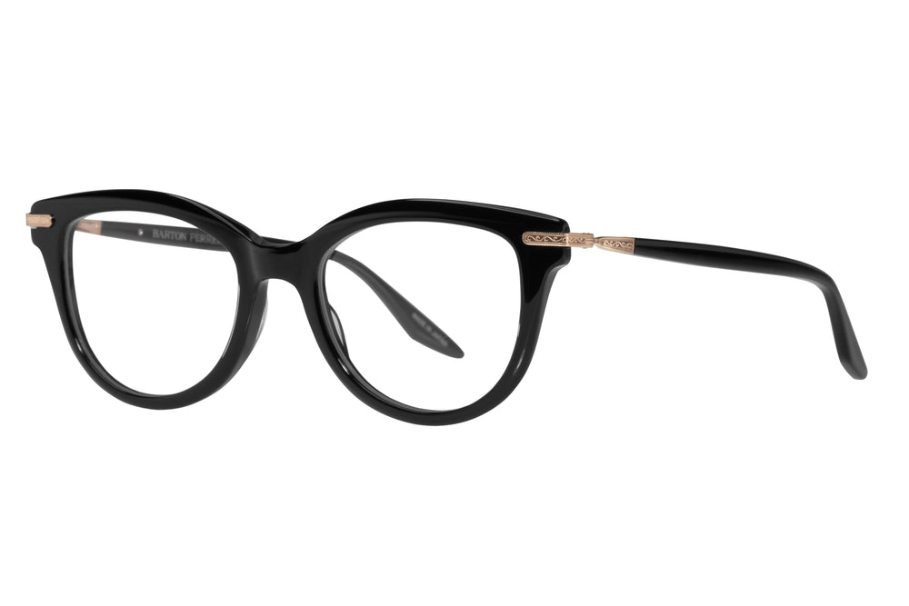 Barton Perreira EMELIE sunglasses with black and gold frame, side view showing sleek design and stylish details.