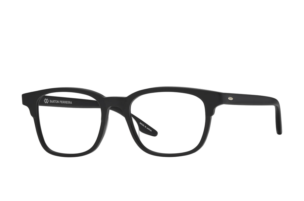 Emerson matte black sunglasses by Barton Perreira, with sleek black frames and side view showing stylish design.