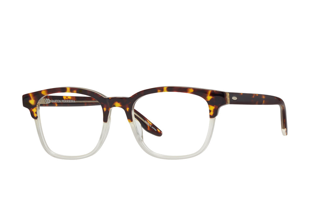Barton Perreira Emerson tortoise and champagne-colored sunglasses shown from side angle.