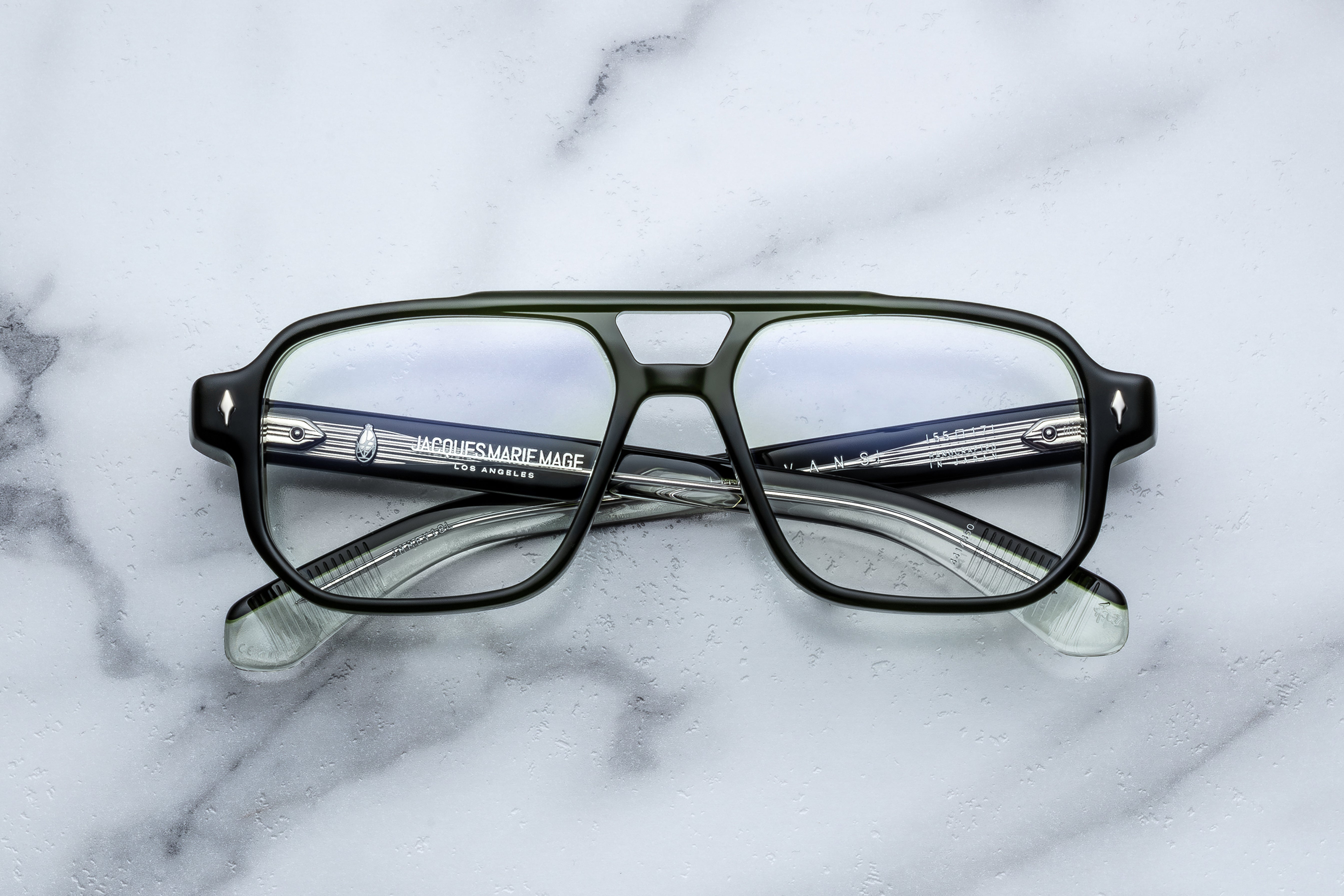 Jacques Marie Mage Evans RX optical glasses with Borneo-inspired tortoiseshell frames viewed from the front.