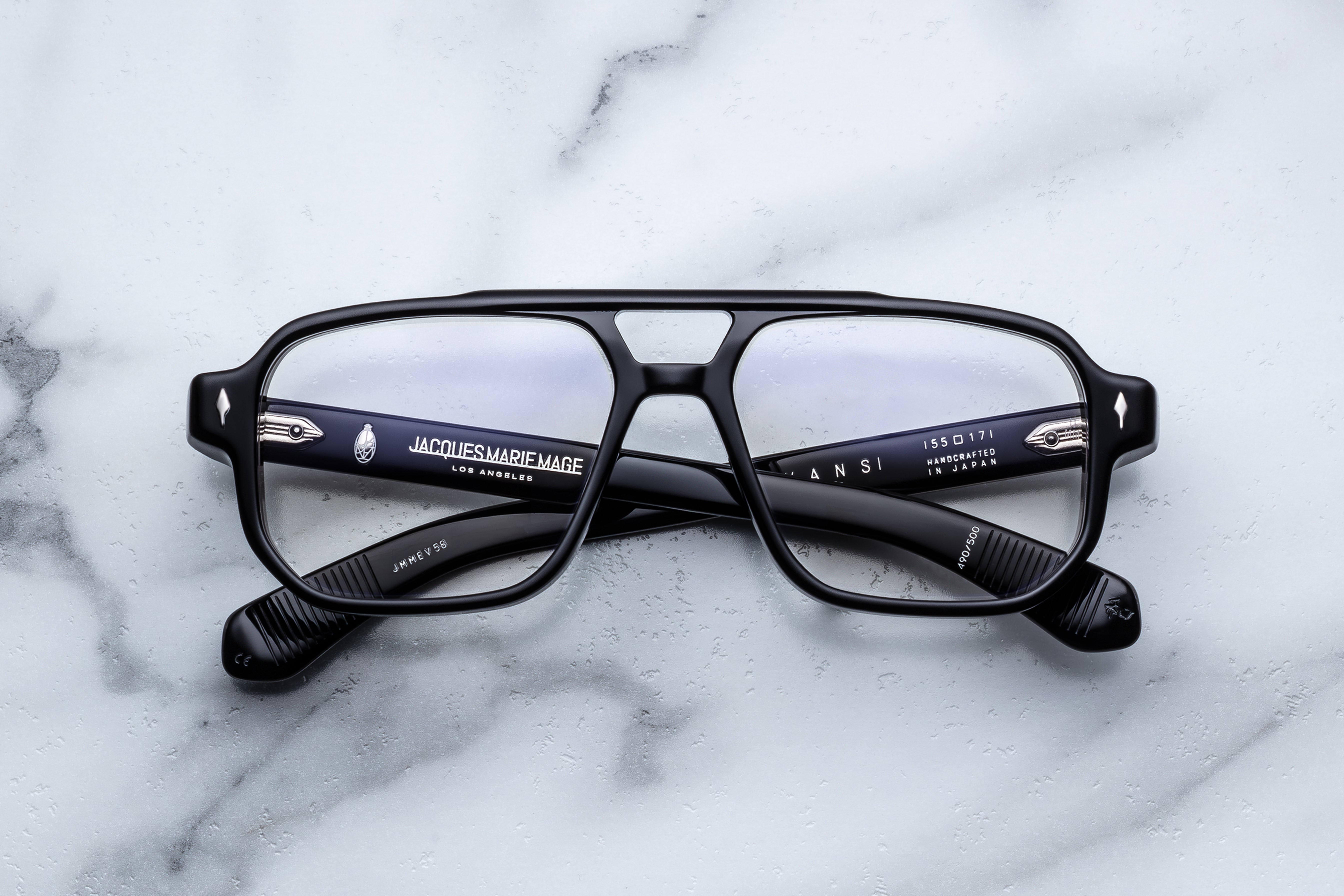 Jacques Marie Mage Evans RX optical glasses with black frames shown from the front, designed for prescription eyewear.