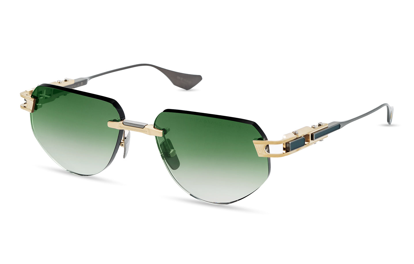 Close-up of DITA GRAND-IMPERYN eyeglasses featuring sleek black frames and modern design, photographed from an angled side view.