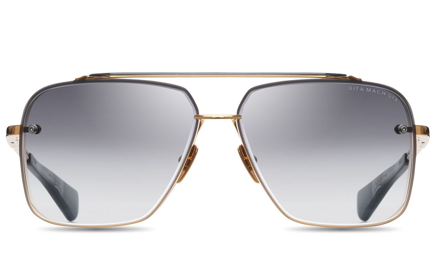 Dita MACH SIX sunglasses with sleek black frame and clear lenses, front view showing modern design and bold style.
