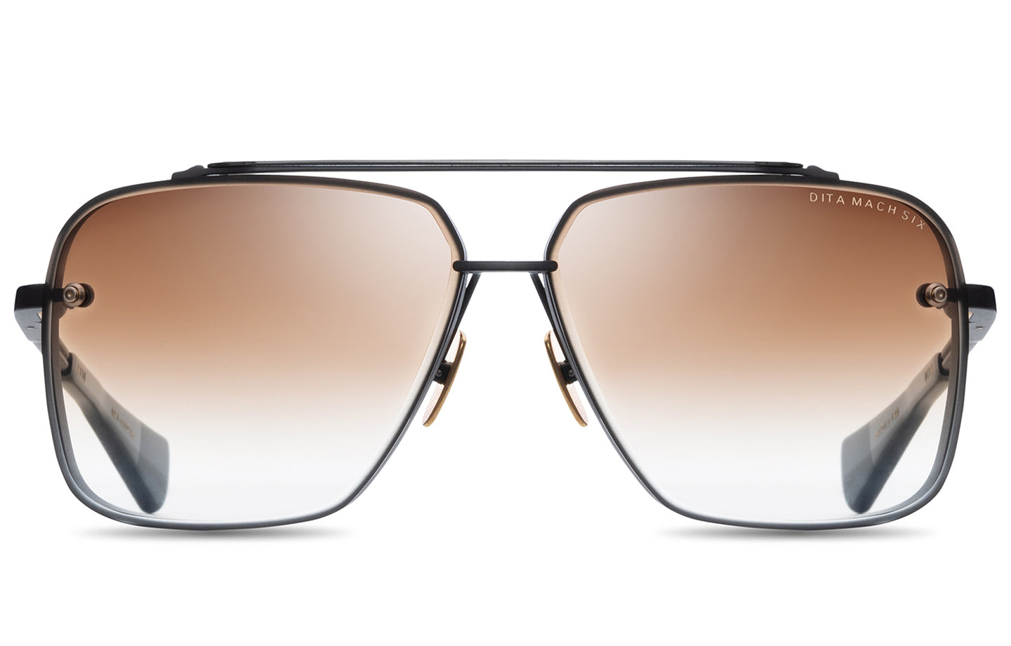 Front view of DITA MACH SIX sunglasses with sleek black frames and tinted lenses.