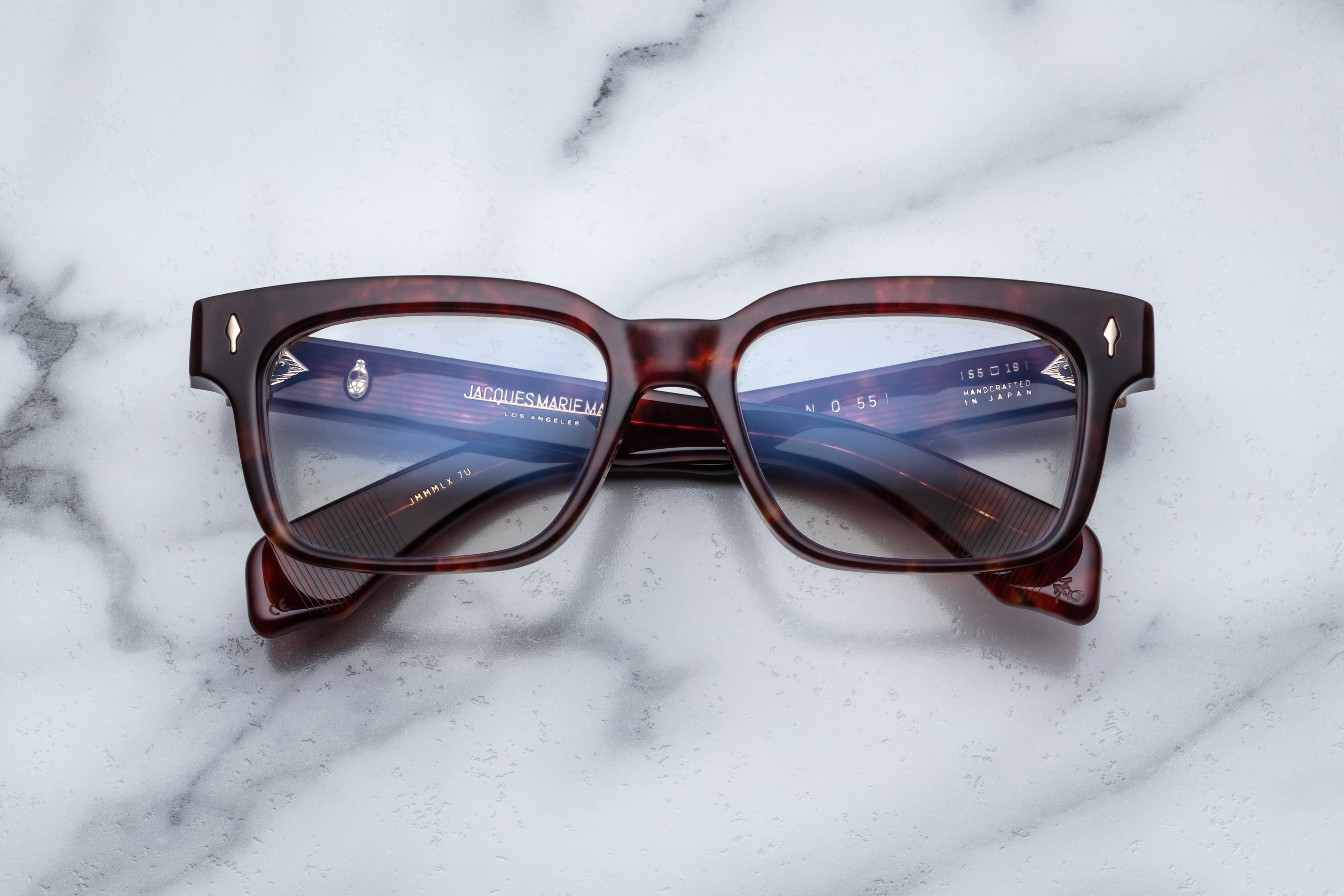 Optical glasses from Jacques Marie Mage Molino 55 collection with breccia RX lenses, front view showing stylish frame details.