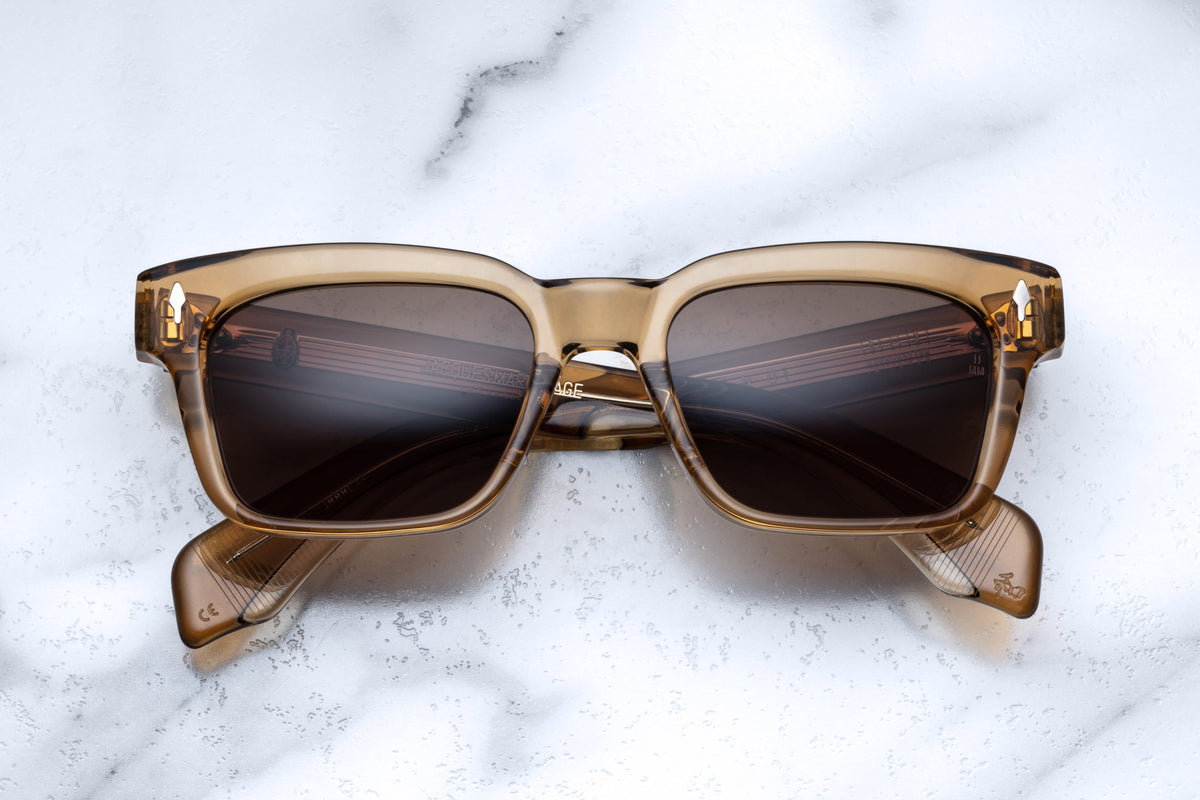 Jacques Marie Mage Molino Ocre sunglasses with round frames and clear lenses, front view showcasing stylish eyewear design