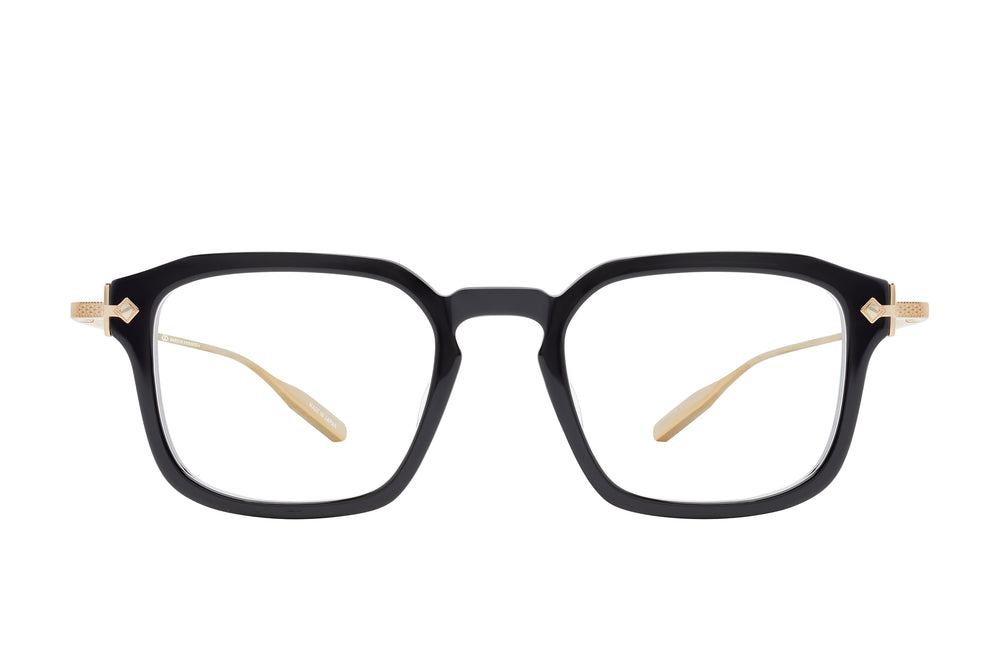 Nolan black and gold sunglasses by Barton Perreira with sleek square frames and tinted lenses.