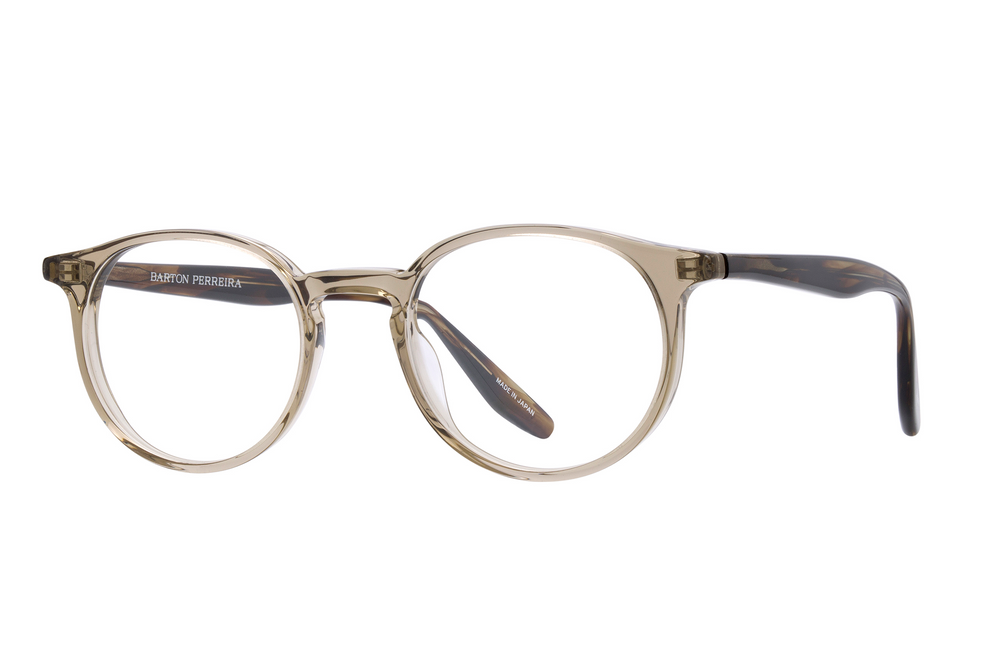 Barton Perreira NORTON 50 sunglasses with khaki sulcata tortoise shell frames, side view showing stylish rounded design