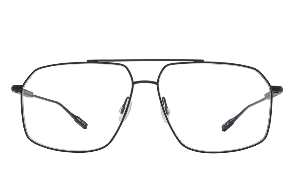 Black satin RENZO sunglasses by Barton Perreira with sleek, modern design and bold frames seen from the front.