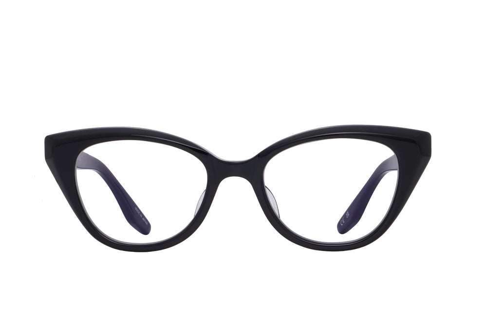 Black and silver Barton Perreira RHEA eyewear with sleek frame and clear lenses, front view image showing stylish design.