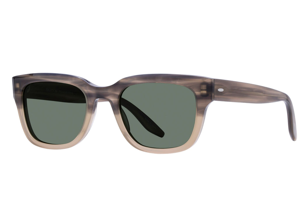 Barton Perreira Stax Sun sunglasses with green smoke lenses and stonehenge-colored frames, side view showing stylish design.