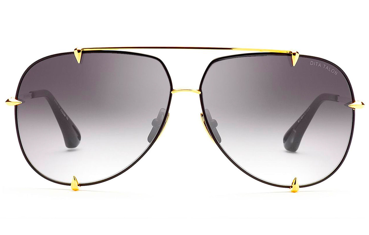 Dita Talon sunglasses with black frames and gold accents, front view showcasing stylish design and bold eyewear features.