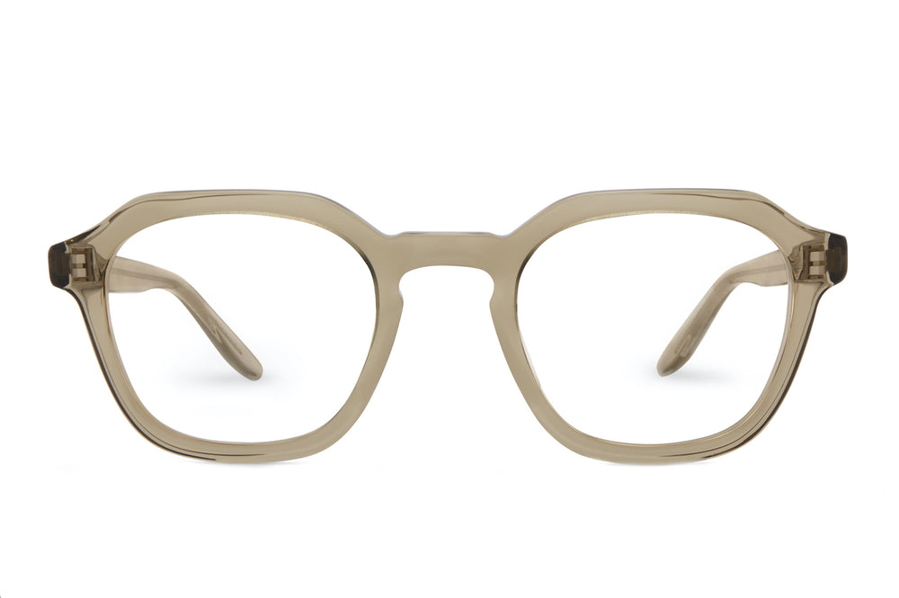 Barton Perreira Tucker khaki sunglasses with rounded frames and metal accents, front view showing stylish design and tinted lenses.