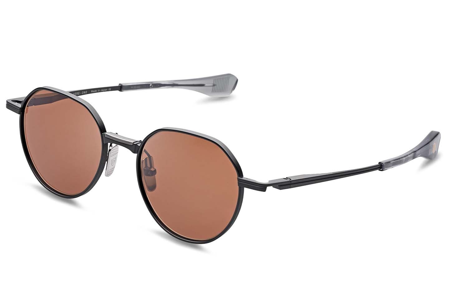 Dita VERS-ONE DTS150-A eyeglasses with sleek black frames and angular design, shown from an angled side view.
