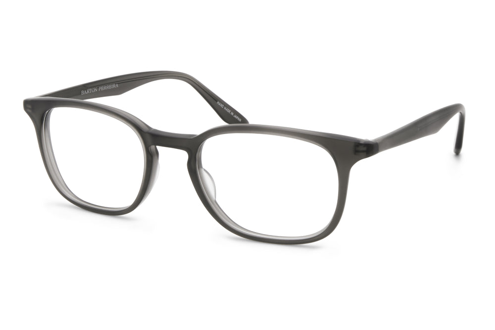 Barton Perreira WOODY 50 sunglasses with black frames and dark lenses, shown from side angle.