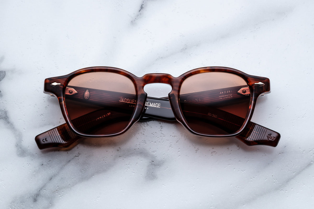 Jacques Marie Mage Zephirin Bourbon sunglasses with round frames and brown tinted lenses, front view image.
