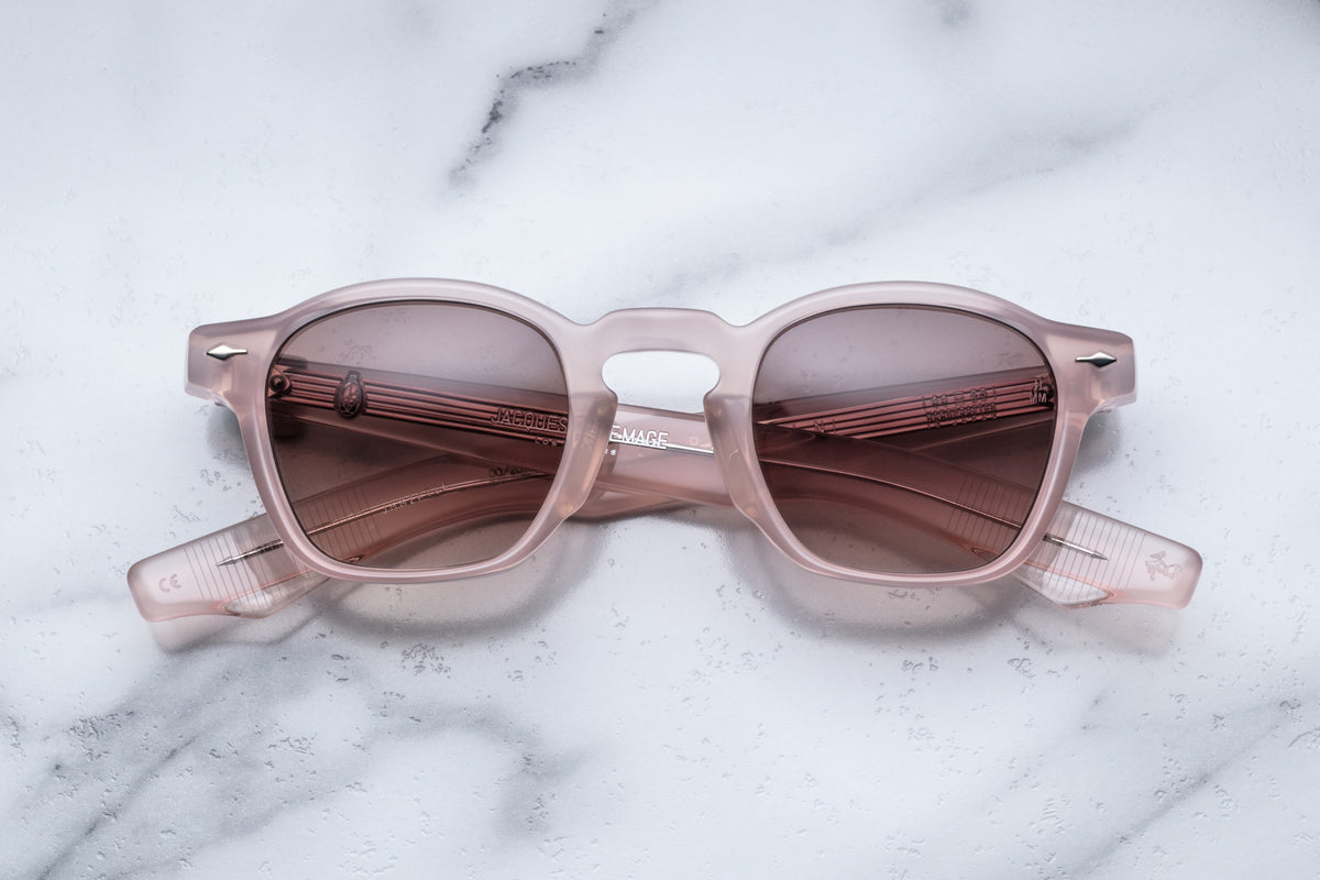 Jacques Marie Mage Zephirin peach sunglasses with round frames and tinted lenses, front view showing stylish design.