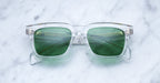 Jacques Marie Mage Torino sunglasses with clear frame and tinted lenses, front view showcasing stylish eyewear design.