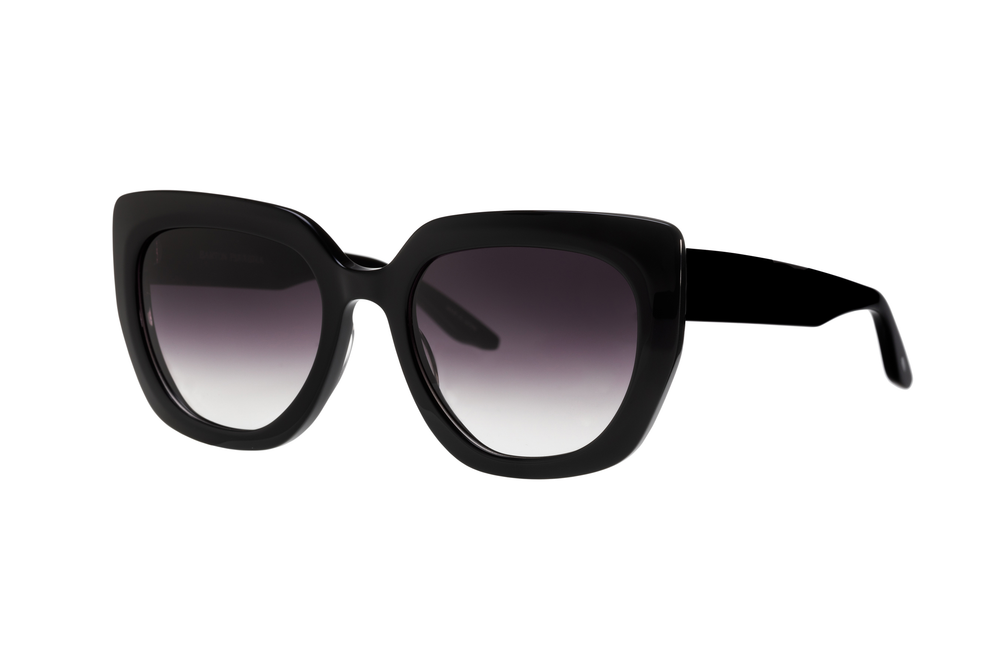 Barton Perreira AKAHI sunglasses with black frames and dark lenses, side view showing sleek, modern design.