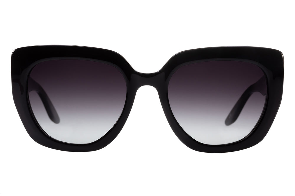Barton Perreira Akahi black eyeglasses with smolder gray accents, front view showing sleek rectangular frame design.