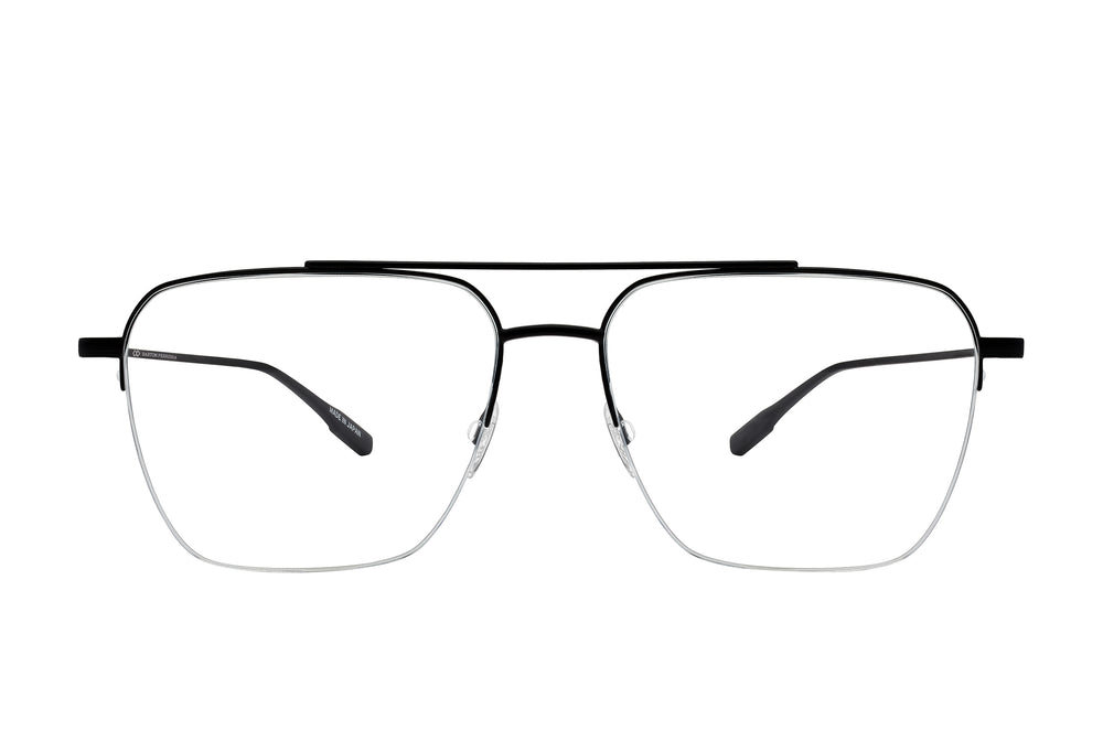 Black satin Armstrong sunglasses by Barton Perreira with a sleek front view featuring rounded frames and subtle detailing.