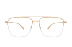 Barton Perreira Armstrong sunglasses with rose gold frame and clear lenses, front view showing sleek design and stylish details.