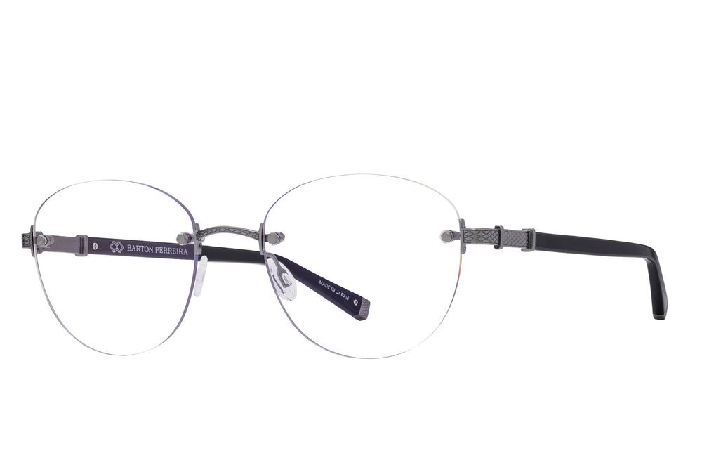 Barton Perreira BENNIE sunglasses with black pewter frames, side view showing sleek, stylish design and modern eyewear fashion.