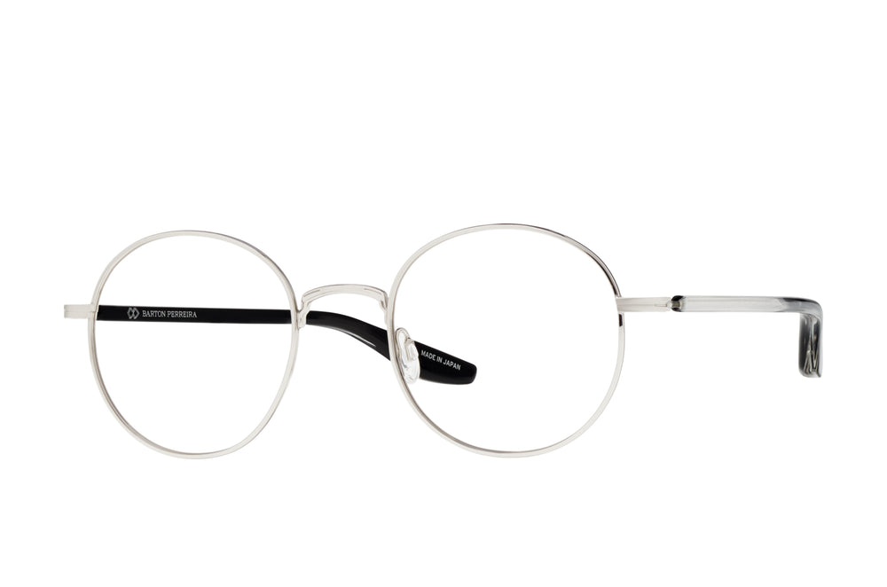 Silver crystal Barton Perreira Caster sunglasses with black side accents, showcasing stylish and modern eyewear design.