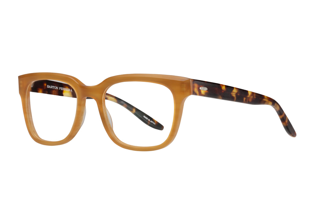 Barton Perreira CHISA sunglasses with matte golden honey torasel frame, side view showing sleek design and tinted lenses.