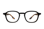 Barton Perreira DALE sunglasses with matte black frames and amber tortoise temples, front view showing stylish eyewear design.