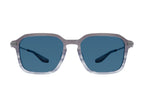 Barton Perreira Delon Moonshadow sunglasses with pewter and marine-colored frames and clear lenses, front view.