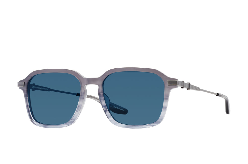 Barton Perreira DELON Moonshadow pewter and marine sunglasses side view with sleek frame and modern design.