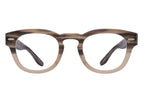 Barton Perreira Demarco sunglasses with silver stonehenge frame and clear lenses, front view showing sleek design.