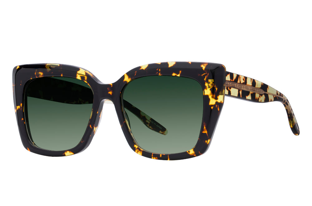 Barton Perreira Devine heroine chic sunglasses with gold Julep frames and crystal accents, shown from side angle.