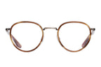 Barton Perreira ECHELON sunglasses with amber tortoise and clear frames, featuring gold accents and front view.