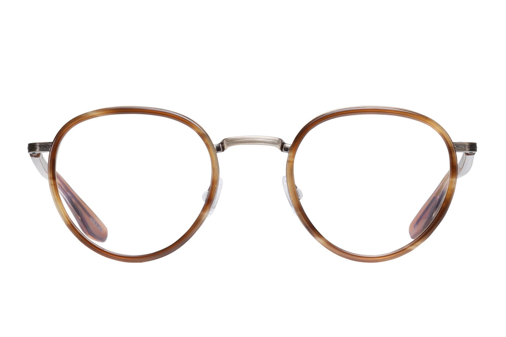 Barton Perreira ECHELON sunglasses with amber tortoise and clear frames, featuring gold accents and front view.