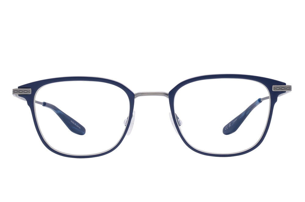 Barton Perreira ELVGREN matte navy pewter eyeglasses front view with sleek frame design and subtle branding details