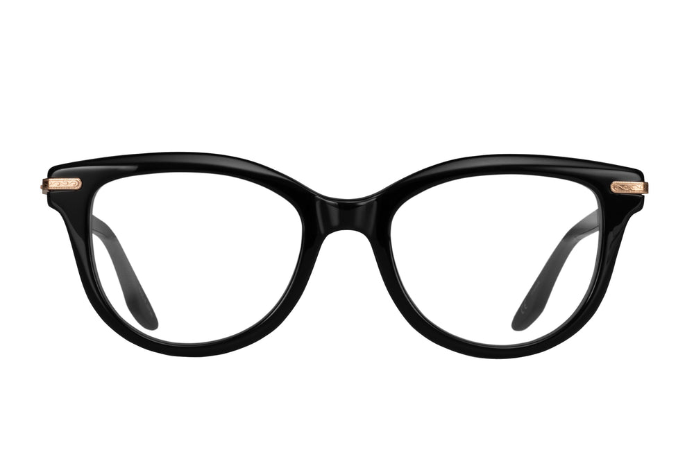 Barton Perreira Emelie black and gold sunglasses with sleek frame and tinted lenses, front view showing stylish design.