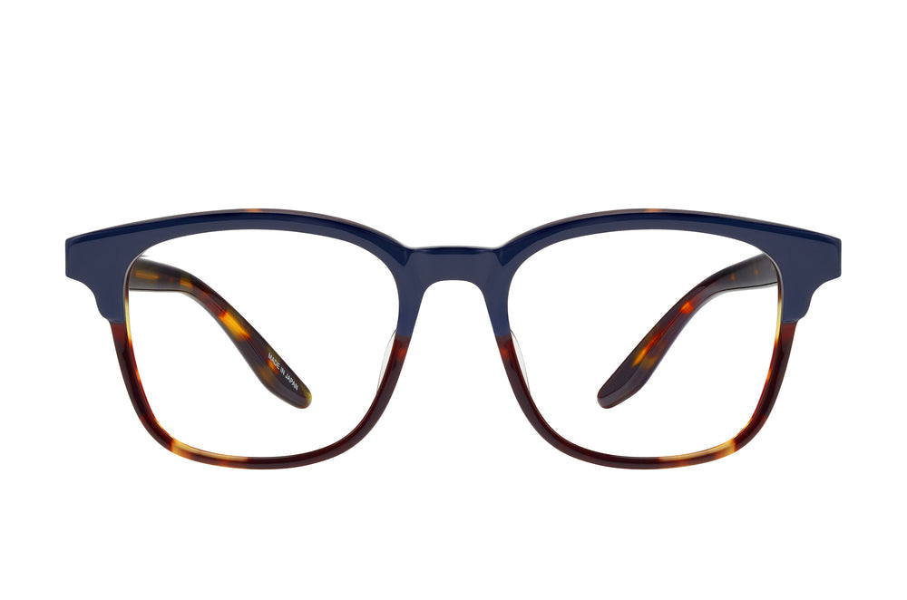 Barton Perreira Emerson sunglasses with indigo tortoise acetate frames and clear lenses, front view.
