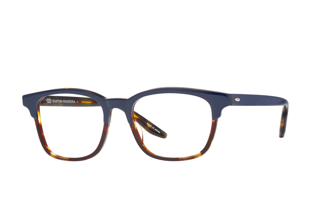 Barton Perreira Emerson sunglasses with indigo tortoise acetate frames, side view showing stylish, classic eyewear design