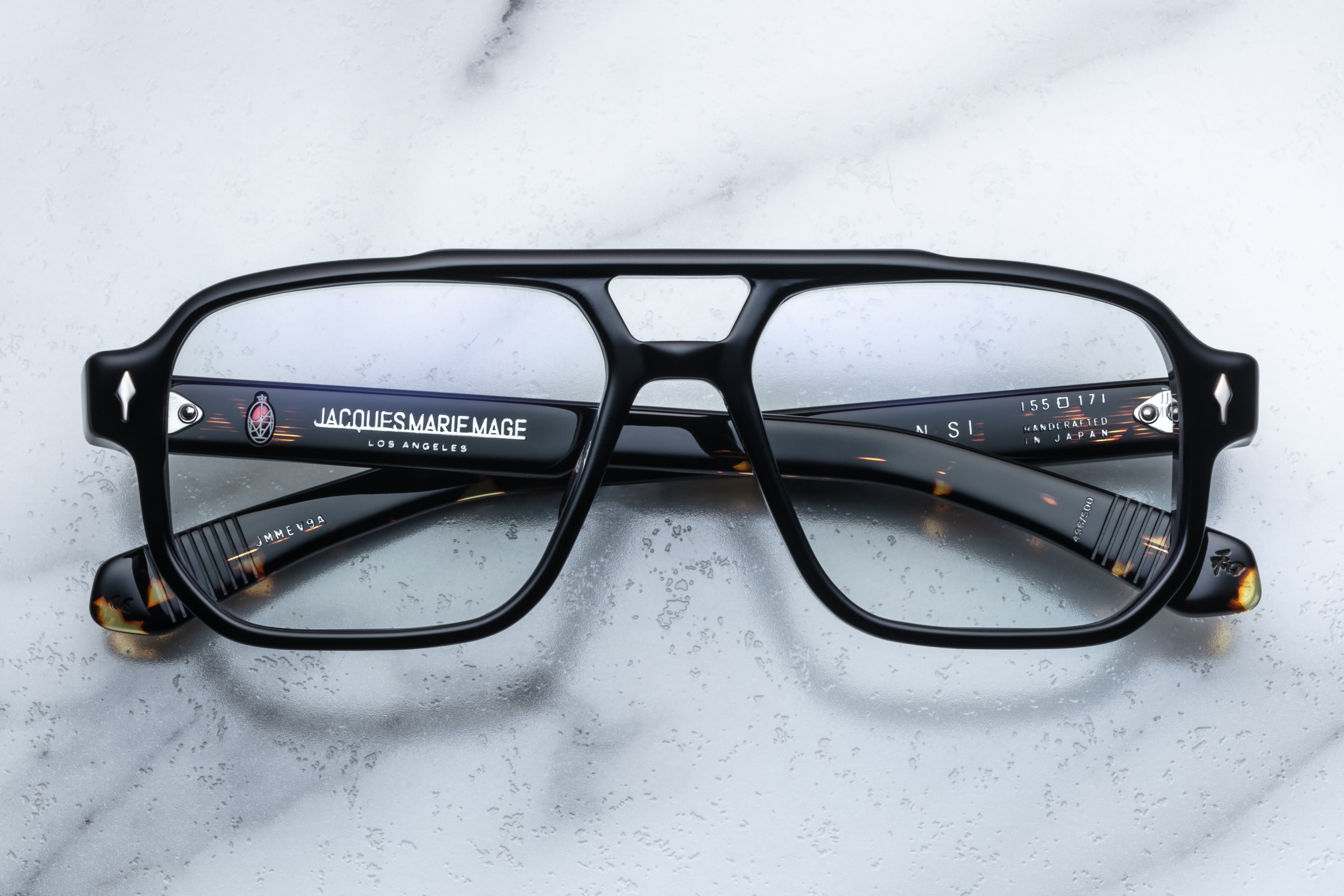 Jacques Marie Mage Evans RX optical glasses with black frame and clear lenses, front view showing stylish and modern design.